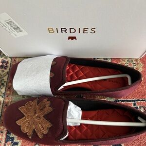 Birdies The Starling Bordeaux Slipper - Maroon Embroidered Velvet Loafers